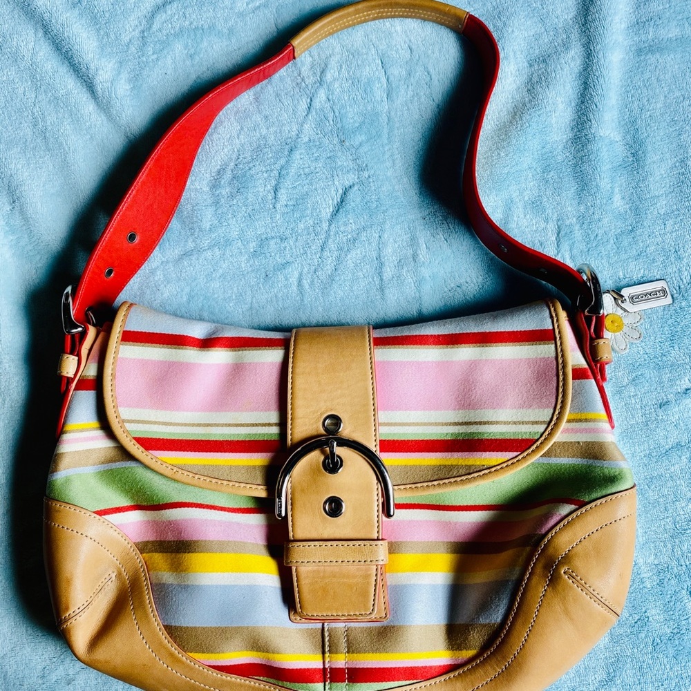 Coach striped shoulder hobo bag
